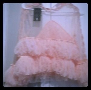 Pink sheer ruffle sexy blouse NWT